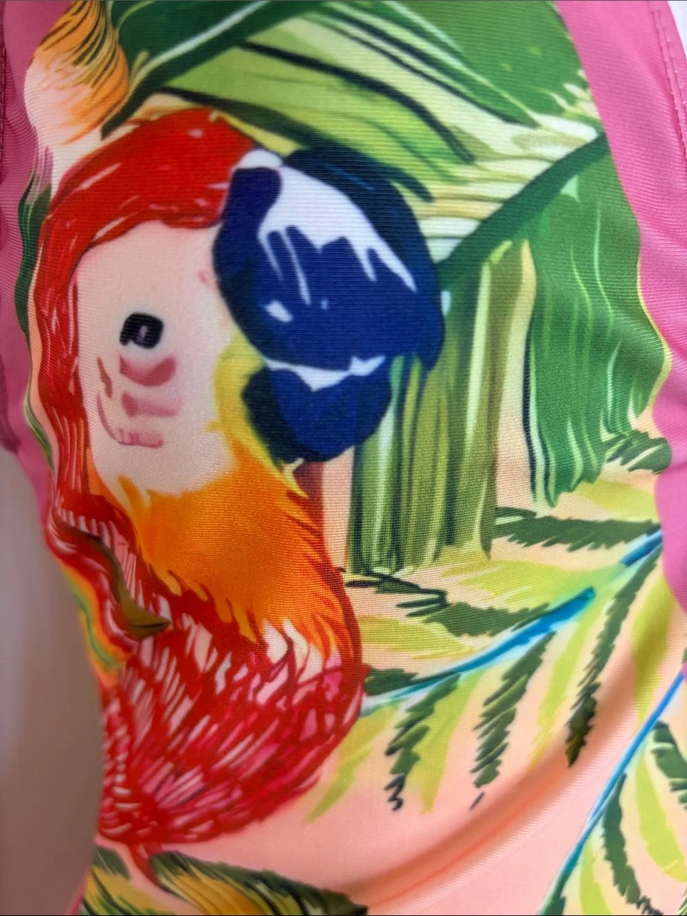 Pink Tropical One-Piece Swimsuit Tie Straps Matching Maxi Sarong Wrap Set Size M